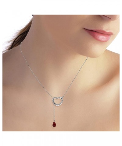 14K Gold Open Heart Ruby Drop Pendant Necklace White Gold 22.0 Inches $145.95 Necklaces