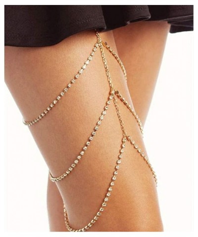 Rhinestone Leg Chain Sexy Thigh Chains Beach Body Chain Jewelry for Women and Girls Gold $7.77 Body Jewelry