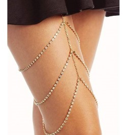 Rhinestone Leg Chain Sexy Thigh Chains Beach Body Chain Jewelry for Women and Girls Gold $7.77 Body Jewelry