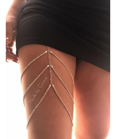 Rhinestone Leg Chain Sexy Thigh Chains Beach Body Chain Jewelry for Women and Girls Gold $7.77 Body Jewelry