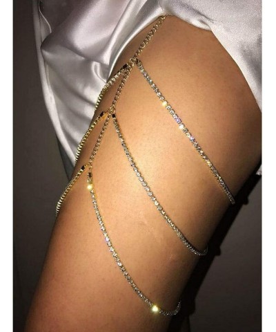 Rhinestone Leg Chain Sexy Thigh Chains Beach Body Chain Jewelry for Women and Girls Gold $7.77 Body Jewelry