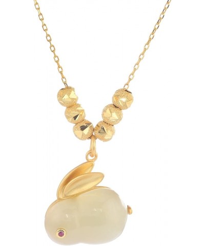 14K Gold Onyx Rabbit Necklace, Jade Rabbit Pendant Necklace, Beautiful Chinese New Year Jewelry Gift jade $84.64 Necklaces