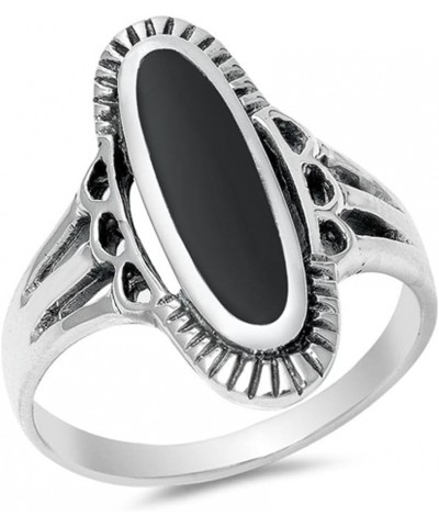 CHOOSE YOUR COLOR Sterling Silver Long Oval Ring Black (Simulated Onyx) $15.86 Rings