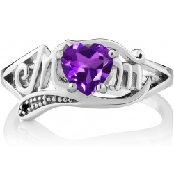 925 Sterling Silver Heart Shape Mothers Day Purple Amethyst and Black Diamond Mom MOM Women Ring (0.41 Cttw, Gemstone Birthst...