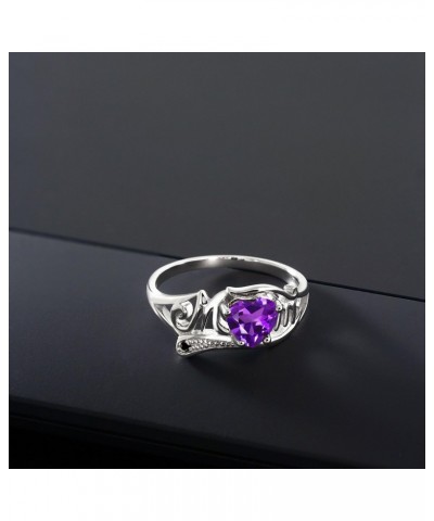 925 Sterling Silver Heart Shape Mothers Day Purple Amethyst and Black Diamond Mom MOM Women Ring (0.41 Cttw, Gemstone Birthst...