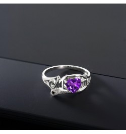 925 Sterling Silver Heart Shape Mothers Day Purple Amethyst and Black Diamond Mom MOM Women Ring (0.41 Cttw, Gemstone Birthst...