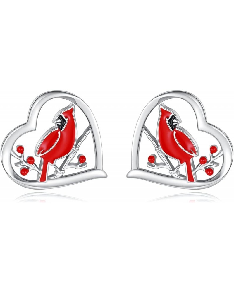 925 Sterling Silver Cardinal Earrings Necklace Ring Red Bird Jewelry I am Always With You Memorial Gifts for Women Girls earr...