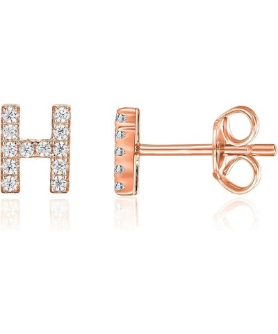 925 Sterling Silver, 14K Gold Plated, CZ Simulated Diamond Stud Earrings Fashion Alphabet Letter Initial Earrings Rose Gold H...