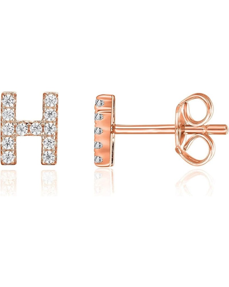 925 Sterling Silver, 14K Gold Plated, CZ Simulated Diamond Stud Earrings Fashion Alphabet Letter Initial Earrings Rose Gold H...