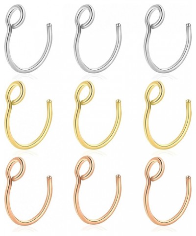 Fake Nose Ring Hoop Clip On, Non Piercing Lip Rings 20G 8mm,Gold Black Rose Gold, Stainless Steel No Pierced for Women Men A0...