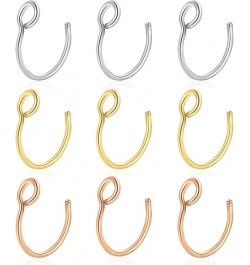 Fake Nose Ring Hoop Clip On, Non Piercing Lip Rings 20G 8mm,Gold Black Rose Gold, Stainless Steel No Pierced for Women Men A0...