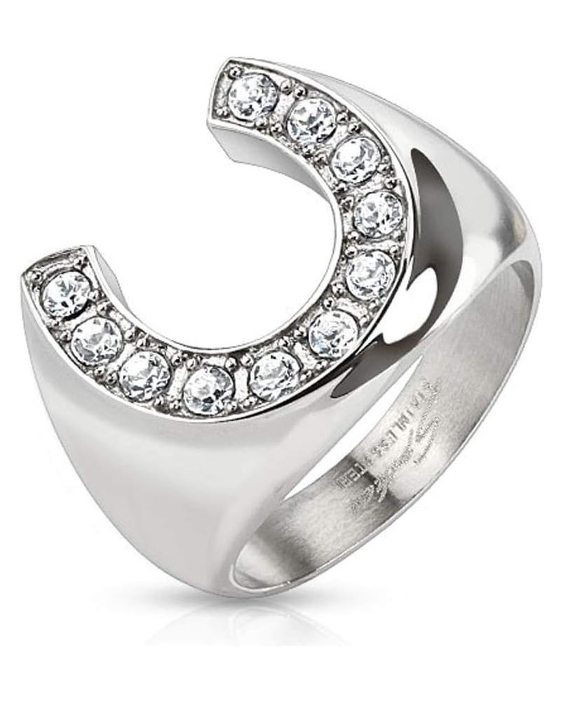 Horseshoe with Gemmed Rim Cast Ring Stainless Steel Width: 0.63" (16mm), Ring Size: 12 $12.00 Rings