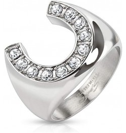 Horseshoe with Gemmed Rim Cast Ring Stainless Steel Width: 0.63" (16mm), Ring Size: 12 $12.00 Rings