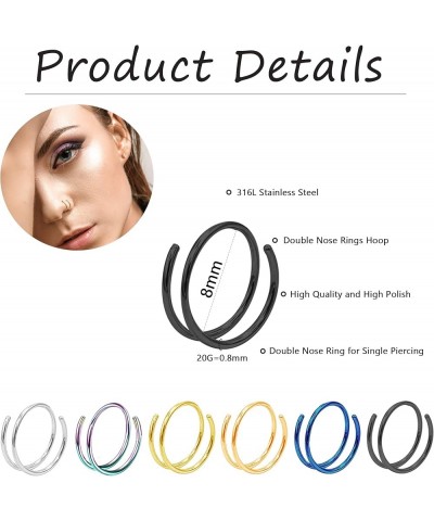 Double Nose Ring for Single Piercing 20G Spiral Nose Ring Surgical Steel 6MM 8MM 10MM 12MM Double Nose Hoop Piercing Jewelry ...