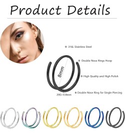 Double Nose Ring for Single Piercing 20G Spiral Nose Ring Surgical Steel 6MM 8MM 10MM 12MM Double Nose Hoop Piercing Jewelry ...