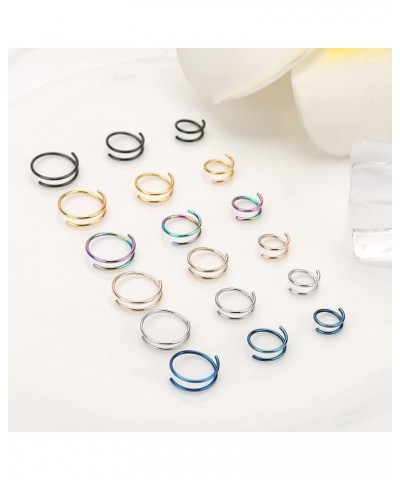 Double Nose Ring for Single Piercing 20G Spiral Nose Ring Surgical Steel 6MM 8MM 10MM 12MM Double Nose Hoop Piercing Jewelry ...