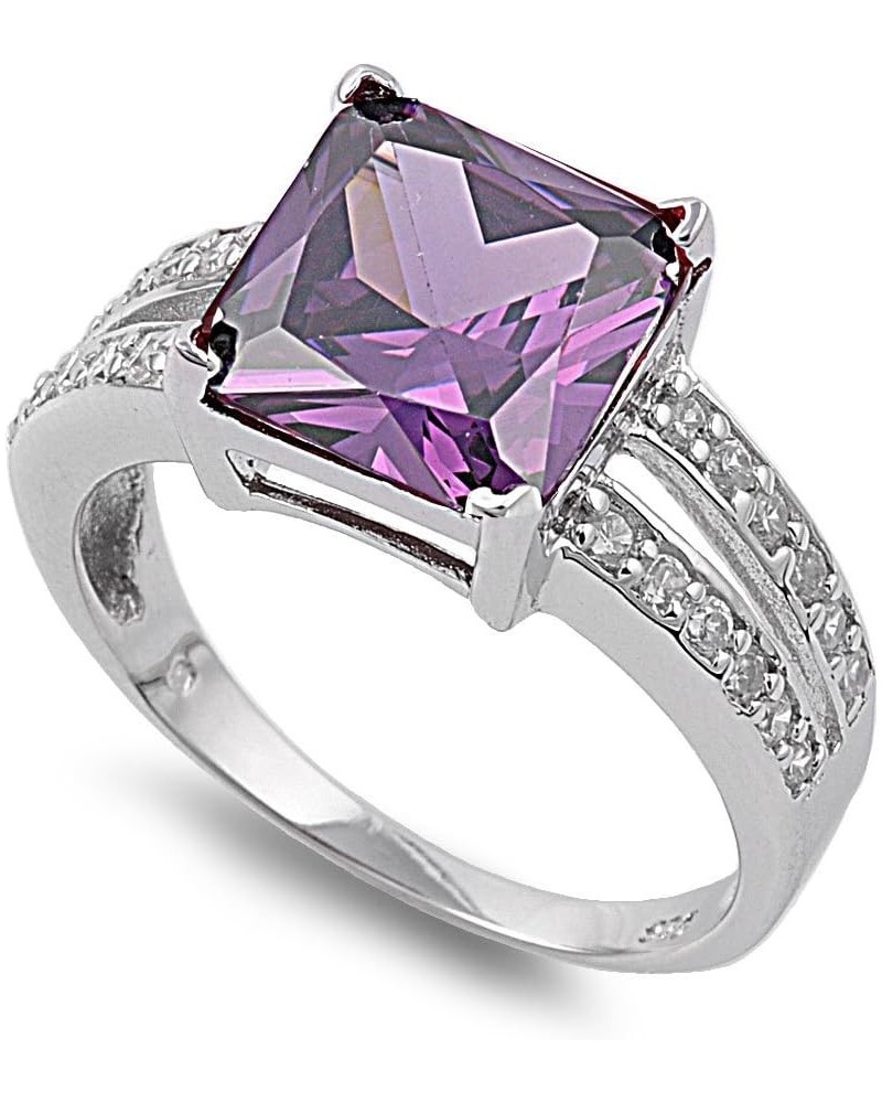 Princess Cut Simulated Mystic Topaz Cubic Zirconia Ring Sterling Silver (Color Options, Sizes 4-13) Simulated Amethyst $10.12...