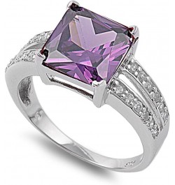 Princess Cut Simulated Mystic Topaz Cubic Zirconia Ring Sterling Silver (Color Options, Sizes 4-13) Simulated Amethyst $10.12...