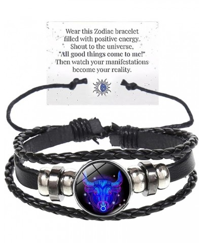 Zodiac Signs Spirit Bracelet Multilayer Adjustable 12 Constellation Black Leather Bracelet Handmade Woven Zodiac Sign Wrap Br...