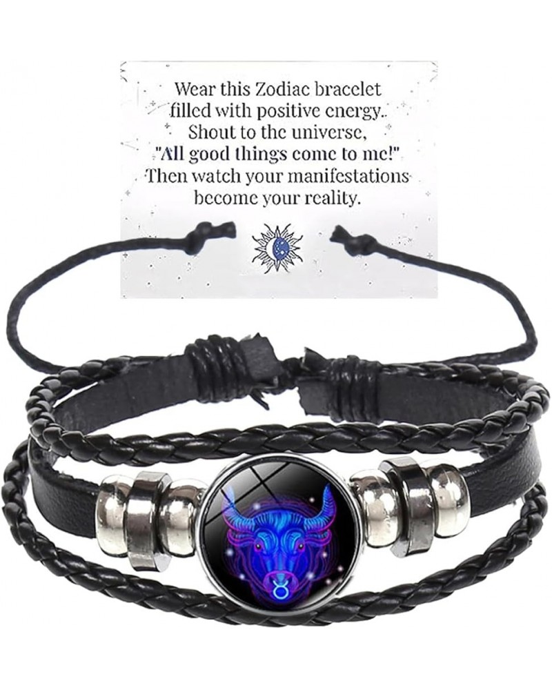 Zodiac Signs Spirit Bracelet Multilayer Adjustable 12 Constellation Black Leather Bracelet Handmade Woven Zodiac Sign Wrap Br...