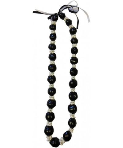 Hawaiian Lei Necklace with Kukui Nuts and Seashell Black $11.58 Necklaces