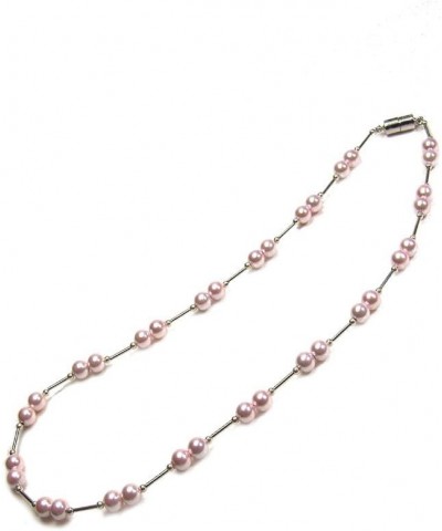 Women's Magnetic Hematite Therapy & Healing Stone with Simulated Pearl Necklace Pink - 6.5mm bead, 18" Long $15.75 Necklaces