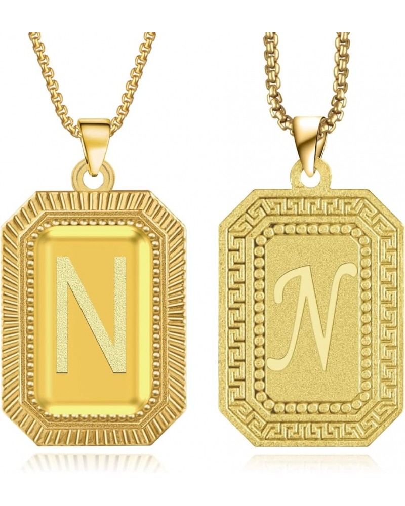 18K Gold Plated Initial Necklace for Men Women, A-Z 26 Alphabet Letter Personalized Name Necklaces, Square Double Side Engrav...