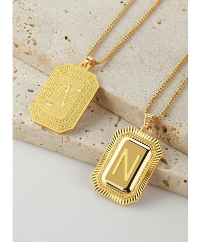 18K Gold Plated Initial Necklace for Men Women, A-Z 26 Alphabet Letter Personalized Name Necklaces, Square Double Side Engrav...