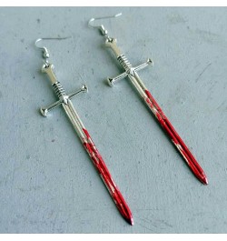 Halloween Terror Bloody Earrings Punk Red Bloody Knife Oblique Saw Hammer Earrings Gothic Cosplay Murderous Weapon Earrings A...