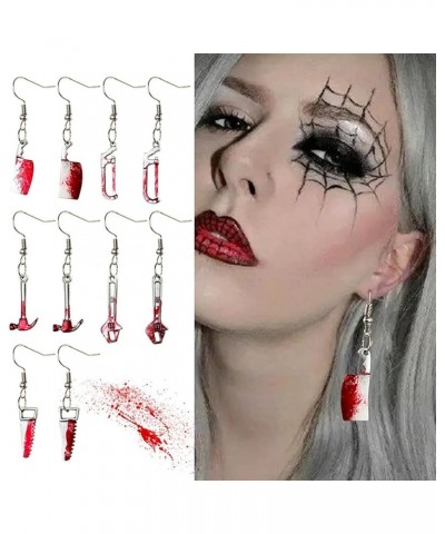 Halloween Terror Bloody Earrings Punk Red Bloody Knife Oblique Saw Hammer Earrings Gothic Cosplay Murderous Weapon Earrings A...