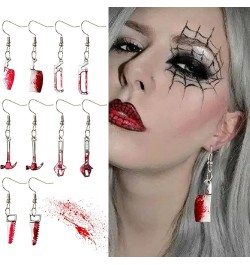 Halloween Terror Bloody Earrings Punk Red Bloody Knife Oblique Saw Hammer Earrings Gothic Cosplay Murderous Weapon Earrings A...