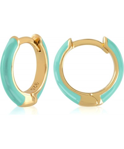 14K Gold Plated Sterling Silver Enamel Color Huggie Hoop Earrings for Women – Wide Range of Vibrant Color Options Available G...