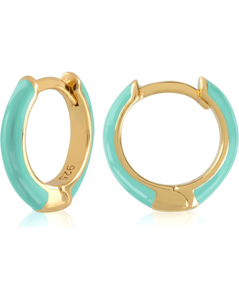 14K Gold Plated Sterling Silver Enamel Color Huggie Hoop Earrings for Women – Wide Range of Vibrant Color Options Available G...