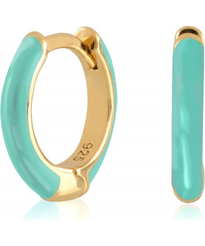 14K Gold Plated Sterling Silver Enamel Color Huggie Hoop Earrings for Women – Wide Range of Vibrant Color Options Available G...