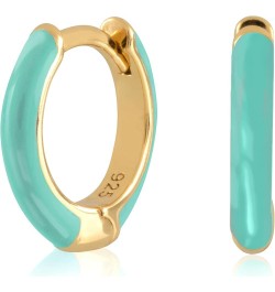 14K Gold Plated Sterling Silver Enamel Color Huggie Hoop Earrings for Women – Wide Range of Vibrant Color Options Available G...