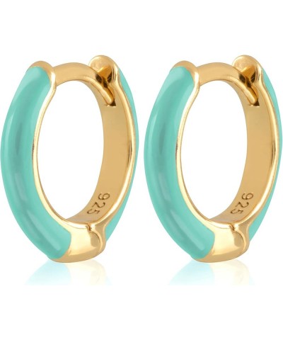 14K Gold Plated Sterling Silver Enamel Color Huggie Hoop Earrings for Women – Wide Range of Vibrant Color Options Available G...