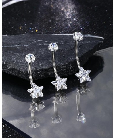 Minimalist Star G23 Solid Titanium Belly Button Rings 14G Internally Threaded Belly Navel Rings for Women Clear CZ Belly Pier...