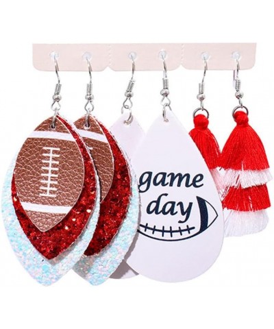 6/8/9Pairs Set Glitter Faux Leather Football Baseball Basketball Sports Teardrop Drop Dangle Earrings for Women Girls Gift Je...