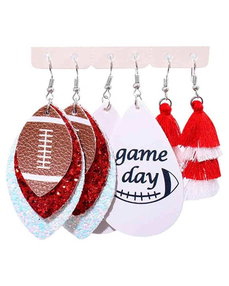 6/8/9Pairs Set Glitter Faux Leather Football Baseball Basketball Sports Teardrop Drop Dangle Earrings for Women Girls Gift Je...