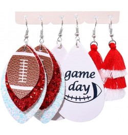 6/8/9Pairs Set Glitter Faux Leather Football Baseball Basketball Sports Teardrop Drop Dangle Earrings for Women Girls Gift Je...