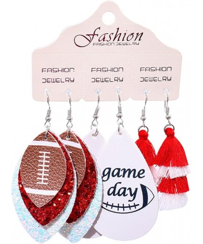 6/8/9Pairs Set Glitter Faux Leather Football Baseball Basketball Sports Teardrop Drop Dangle Earrings for Women Girls Gift Je...