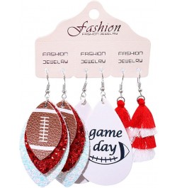 6/8/9Pairs Set Glitter Faux Leather Football Baseball Basketball Sports Teardrop Drop Dangle Earrings for Women Girls Gift Je...