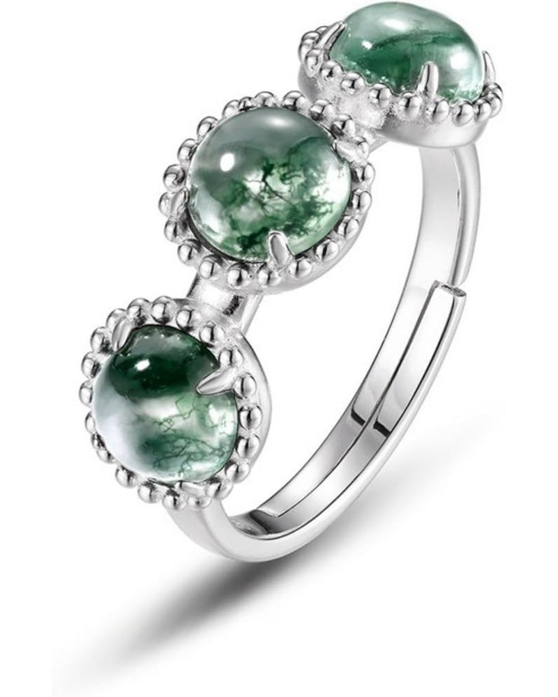 Natural Moss Agate Ring for Women 925 Sterling Silver Green Moss Agate Set Ring for Women Promise Ring Engagement Moss Agate ...