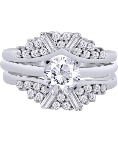 1.00 Carat Round & Baguette White Cubic Zirconia Enhancer Guard Ring 14K Gold Over Sterling Silver White $27.09 Rings