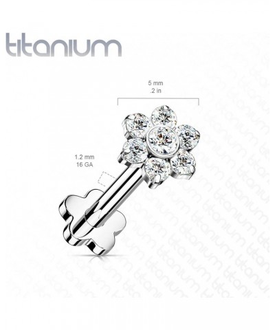 Dynamique Implant Grade Titanium Threadless Push In Flower Base Labret, Flat Back Studs With CZ Flower Top For Cartilage, Mon...