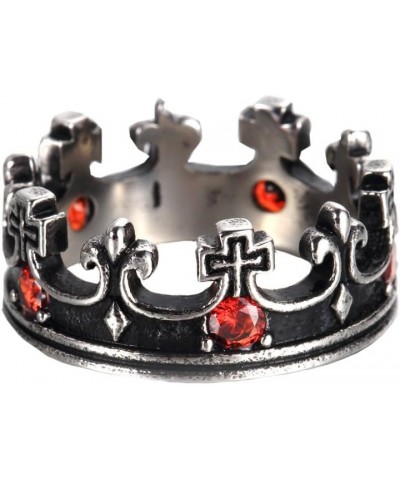 Men's Women's Stainless Steel Round Cubic Zirconia Inlaid Vintage Domineering Royal King Crown Cross Ring Silver Black with R...