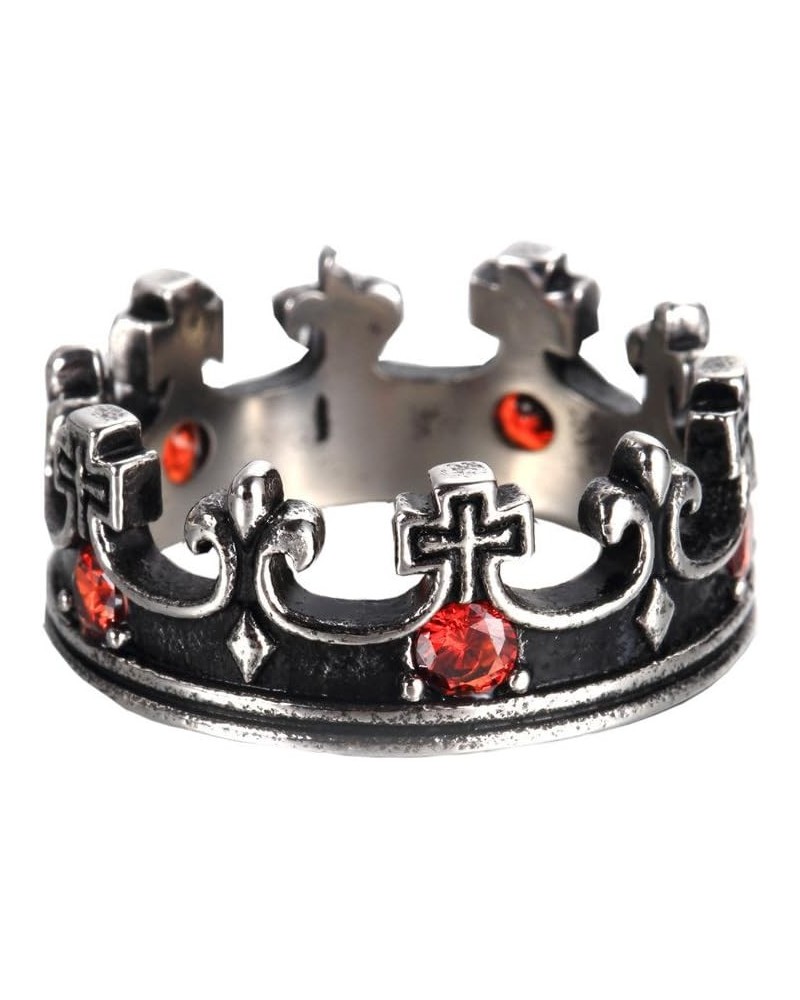 Men's Women's Stainless Steel Round Cubic Zirconia Inlaid Vintage Domineering Royal King Crown Cross Ring Silver Black with R...