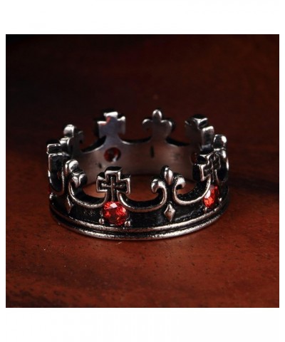 Men's Women's Stainless Steel Round Cubic Zirconia Inlaid Vintage Domineering Royal King Crown Cross Ring Silver Black with R...