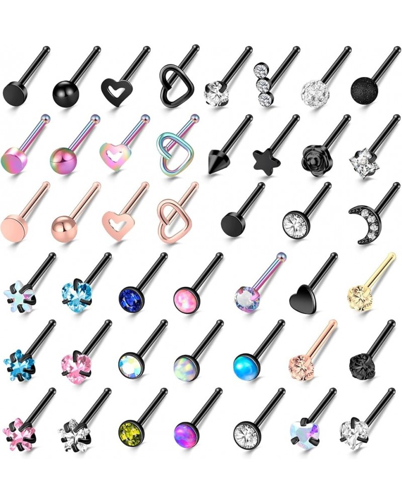 36-44 Pcs 18G 20G Nose Rings Studs Nose Rings for Women Nose Piercings Jewelry Surgical Stainless Steel Straight Nose Studs M...