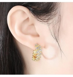 14K Gold Moissanite Stud Earrings for Women, Dainty Gold Leaf Shape Open Hoop, Fashionable Christmas Jewelry Gift, Ideal for ...